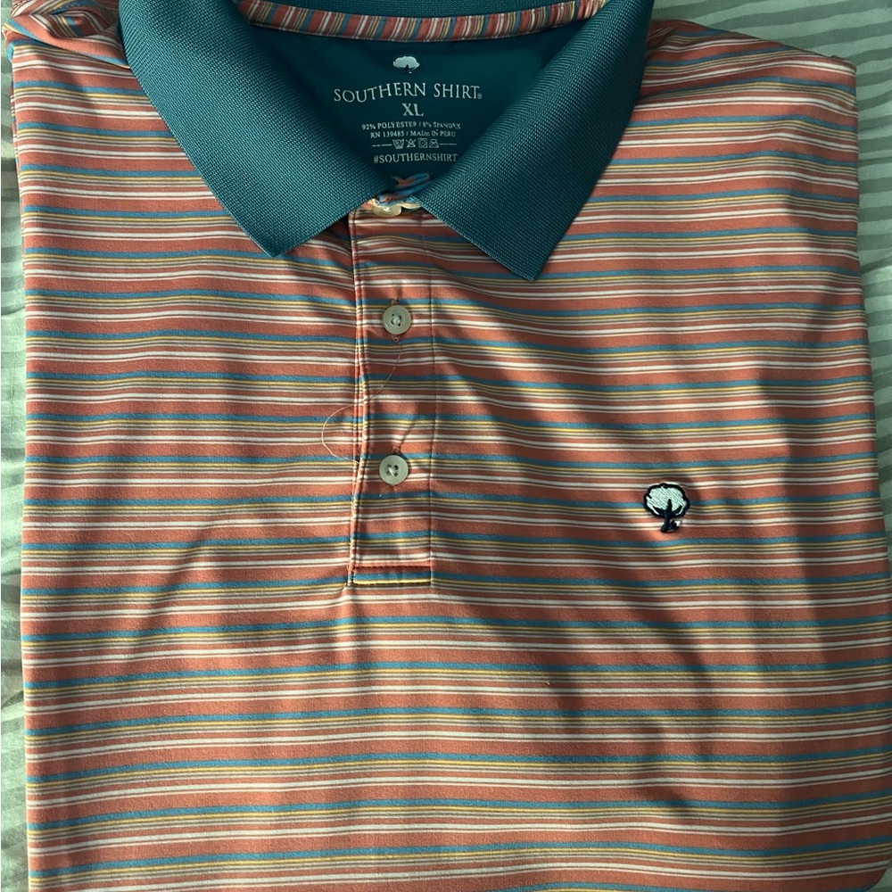 Men's Striped Polo - Orange and Blue